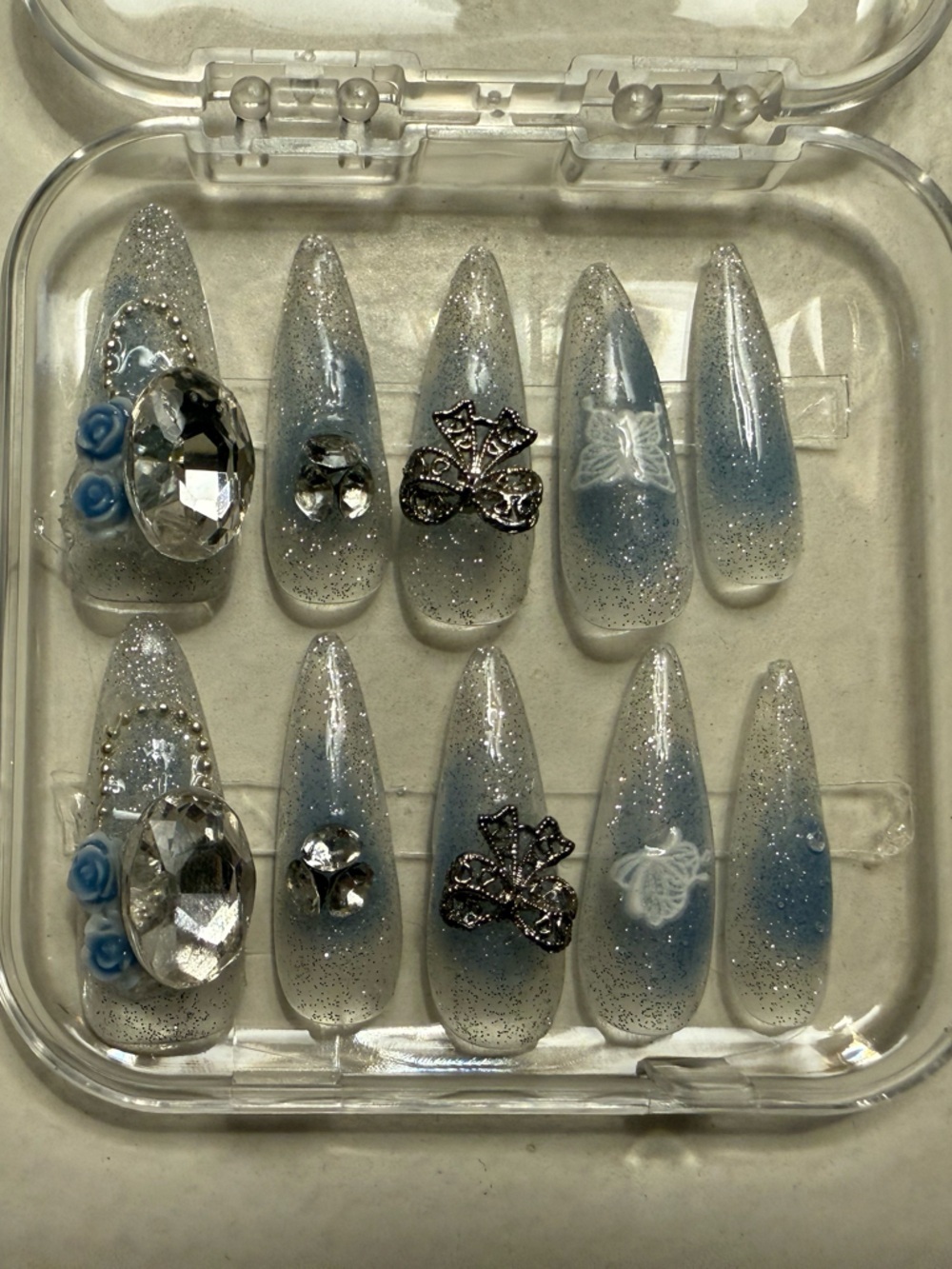 Beautiful blue and silver press on nails